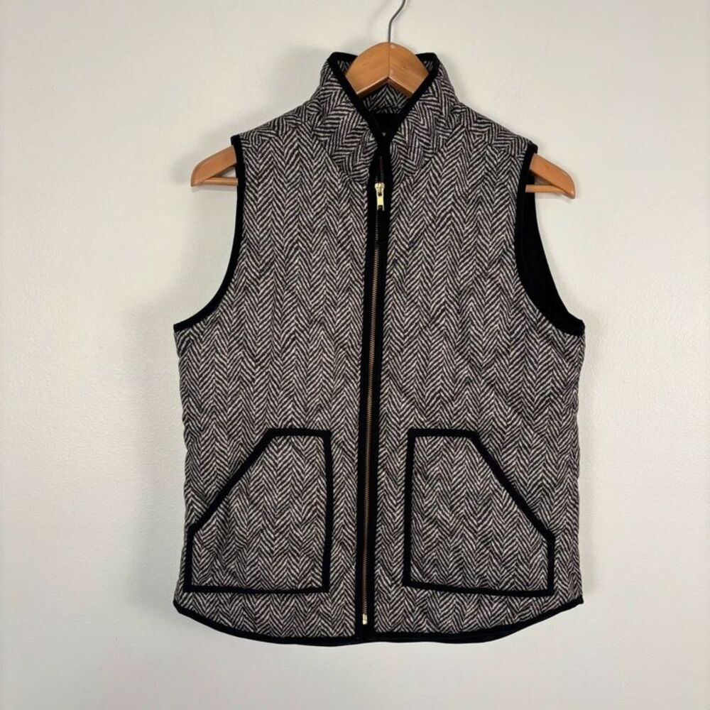 J.Crew Puffer Vest Small Black White Herringbone Quilted Full Zip Outerwear